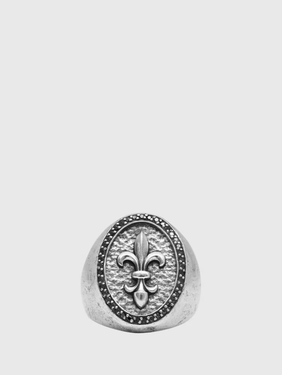 John Varvatos FLEUR DE LIS FEATURE RING WITH BLACK DIAMONDS NO COLOR Best Sale