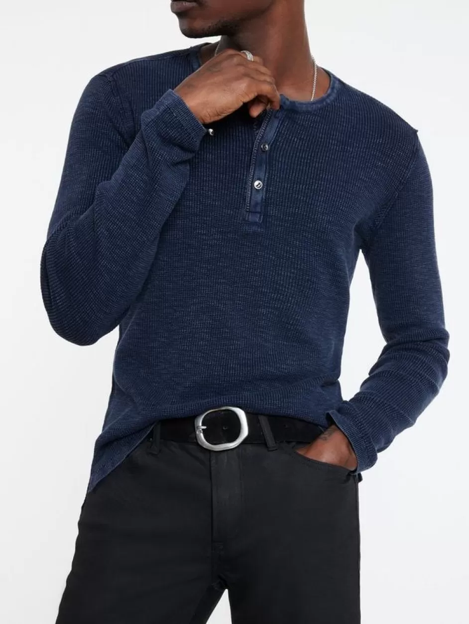 John Varvatos MEMPHIS WAFFLE HENLEY BLACK Discount