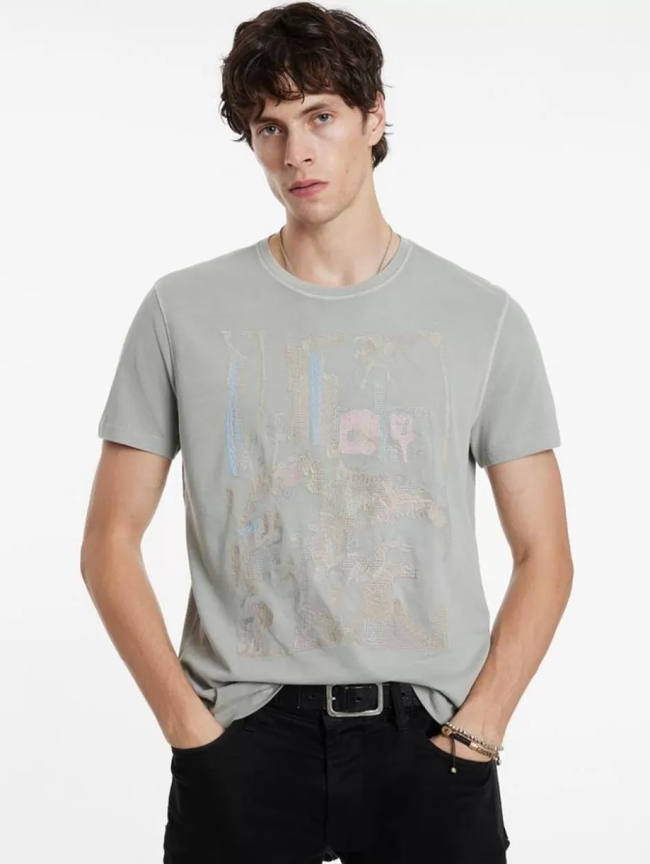 John Varvatos PHOTO EMBROIDERY TEE BELUGA/WHITE Cheap