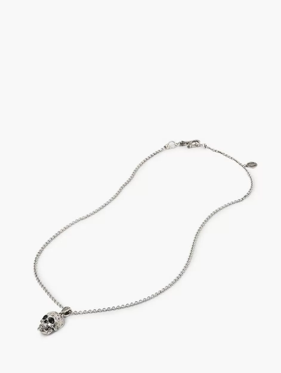 John Varvatos DISTRESSED SKULL NECKLACE SILVER Store