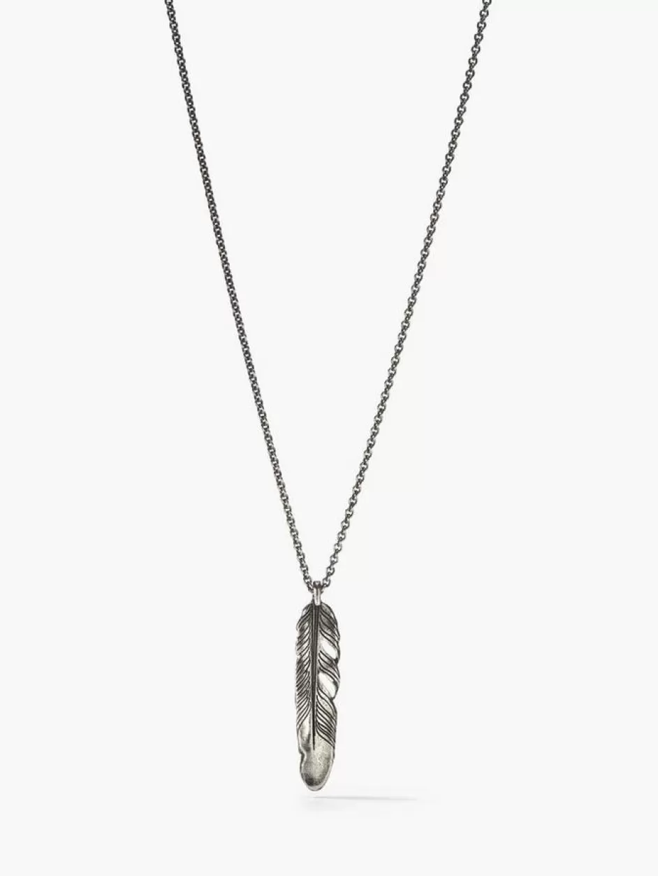 John Varvatos SILVER FEATHER NECKLACE BLACK Store