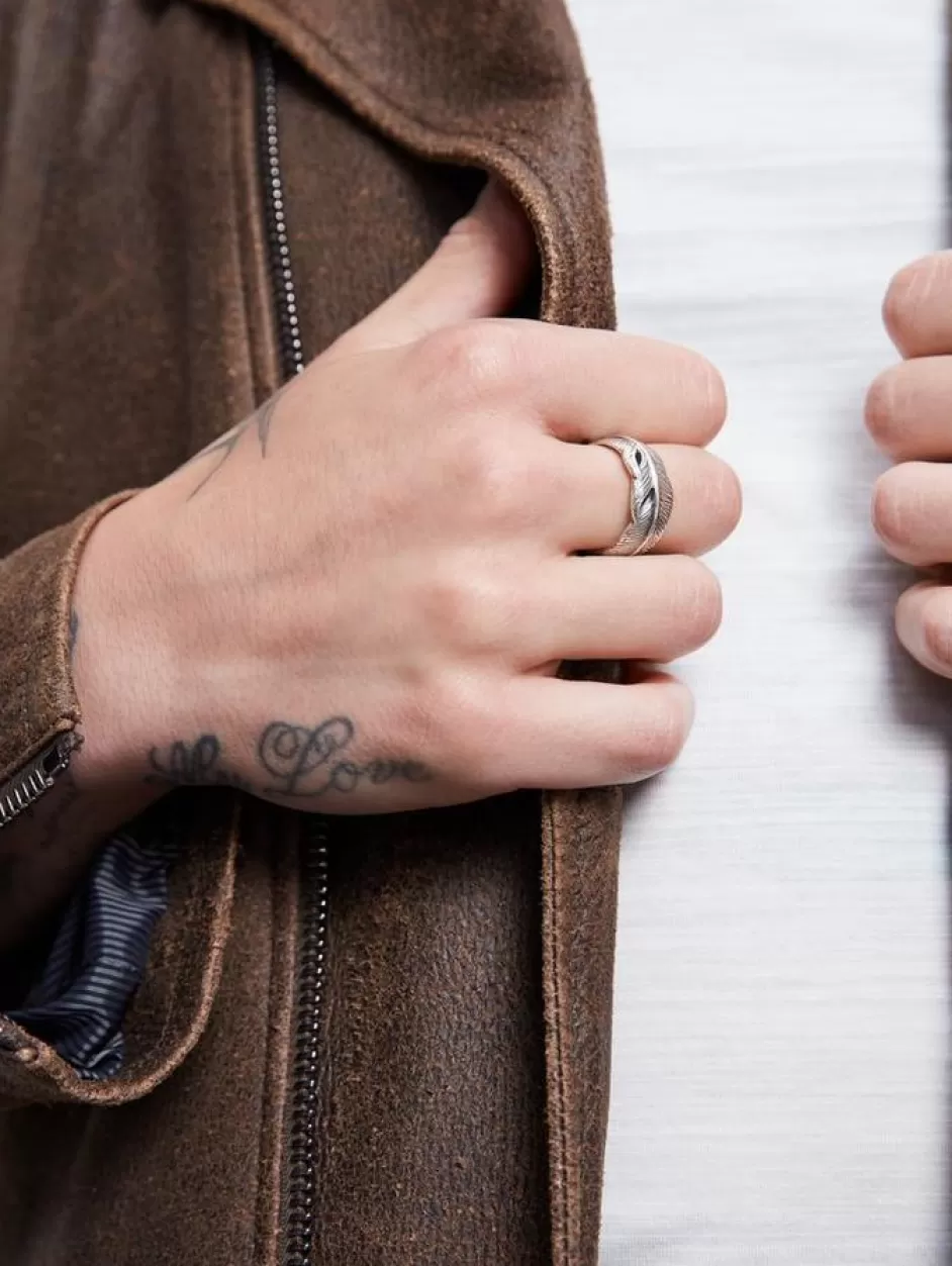 John Varvatos FEATHER RING SILVER Clearance