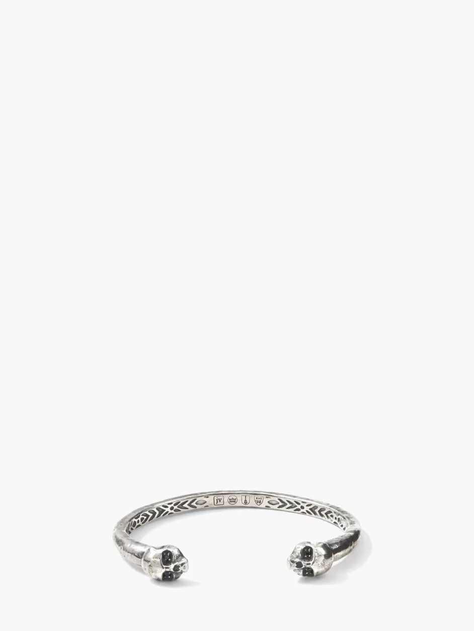 John Varvatos SKULL CUFF BRACELET WITH BLACK DIAMONDS SILVER Sale